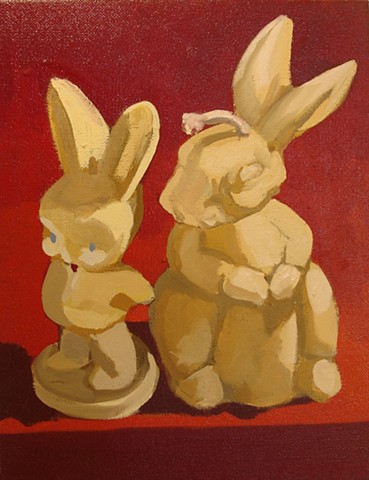 Oil painting of two rabbits