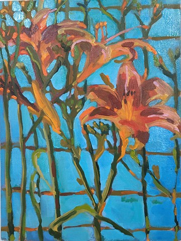 Day Lilies with Blue