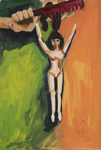 painting, naked Tressy doll with hands and a comb