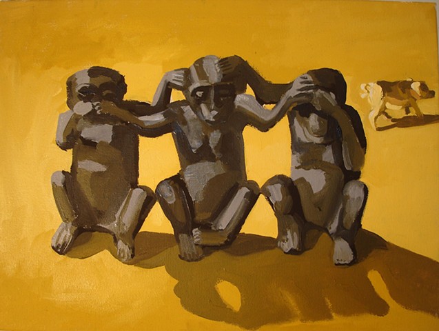 Oil painting of monkeys and the golden pig