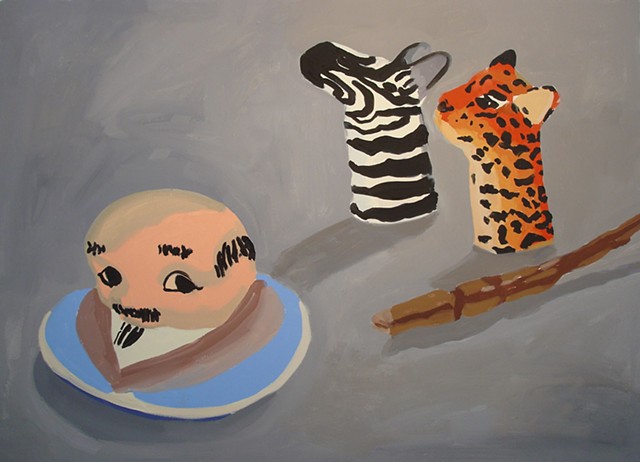 Oil Painting of cooking jar lid and finger puppets