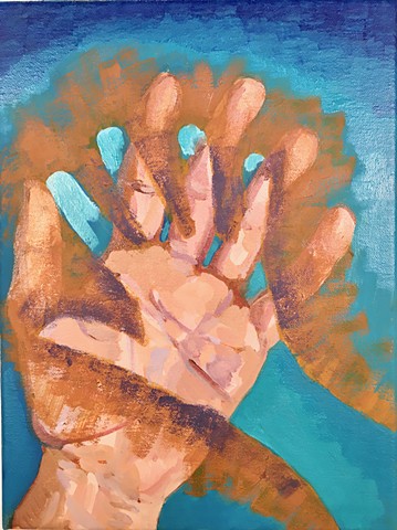 a stencilled hand over a painted hand