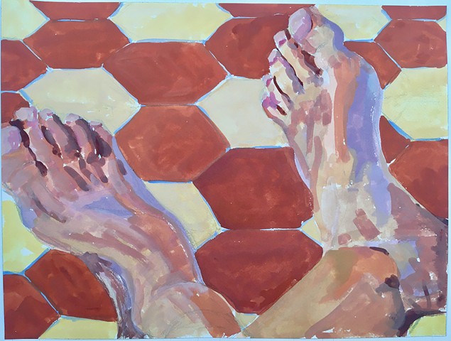 Feet Over Terra-cotta Tiles