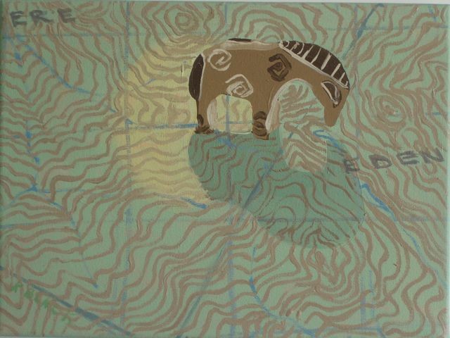 Oil painting of deer on a Vermont topographical map
