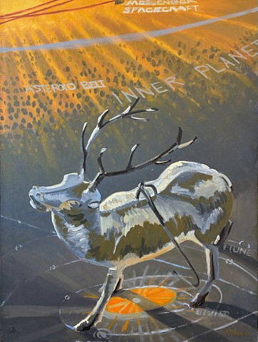 Still life, deer on map of solar system
