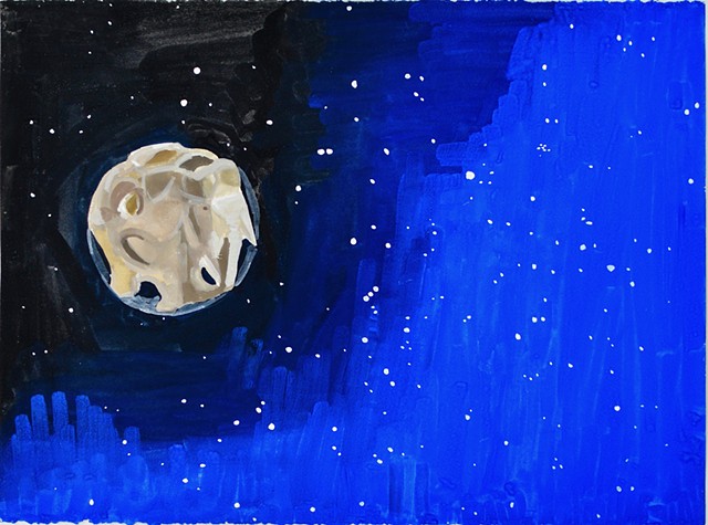 Image of a carved elephant in a black and blue night sky 