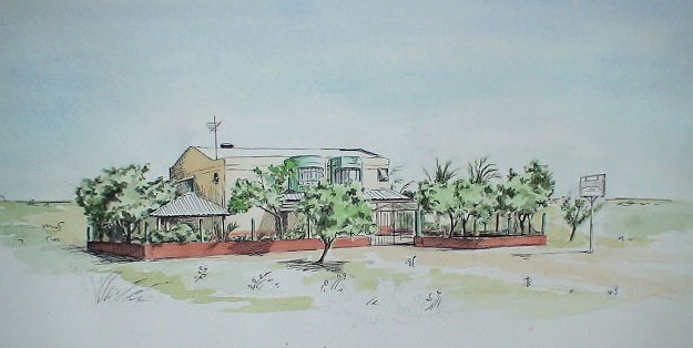 Watercolor Pencil Ink on Paper Illustration House Architecture