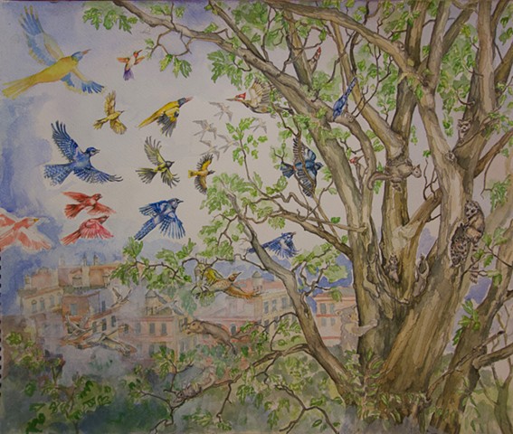 watercolor archival paper Morningside Birds