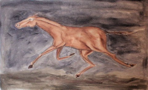running horse sketch in oil on canvas illustration Denise Penizzotto