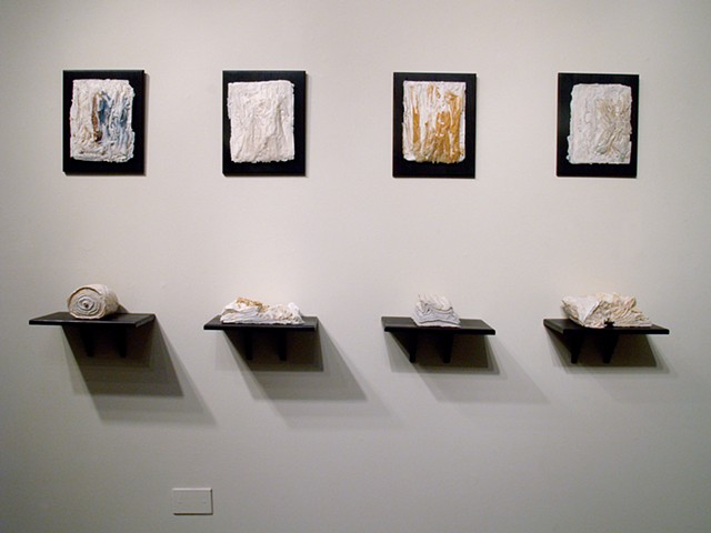 Condensed - Mixed media installation - porcelain with wood display