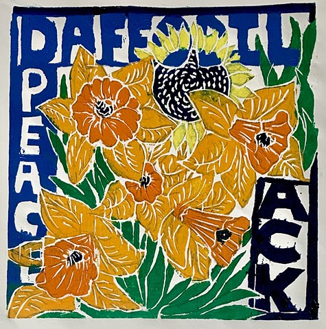 Daffodil Peace, woodcut