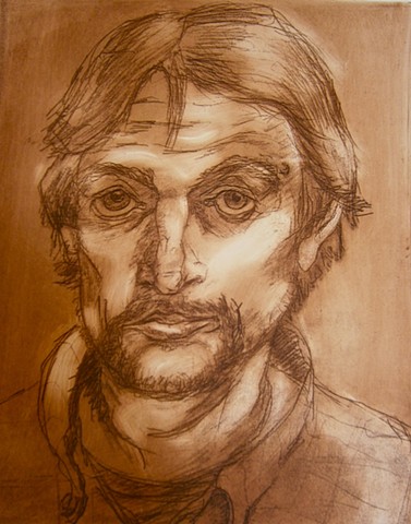 solar plate etching, self portrait, john carruthers