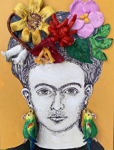 Frida with Parrot Earrings (SOLD)