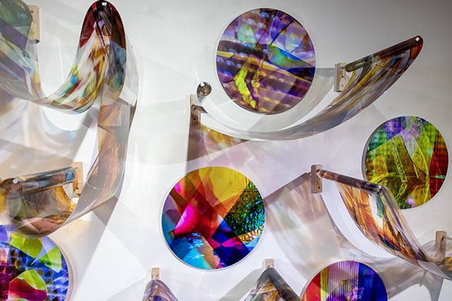 Natalie Hunter, Piecing Light Portals, Light falling remembering how to fall, transparent film, glass