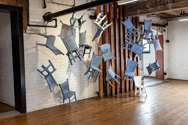 Susan Barton-Tait One and Seventeen Chairs, Inside Out 2026 Hand cast paper from cotton fibre. Installation dimensions variable.