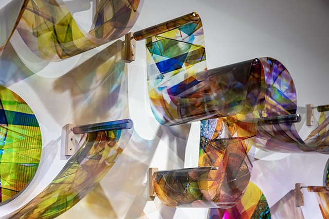 Natalie Hunter, Piecing Light Portals, Light falling remembering how to fall, transparent film, glass