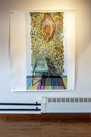 Corine van Hoeve  Chair with Wallpaper and Mirror 2026 51” wide x 64” tall Oil on paper