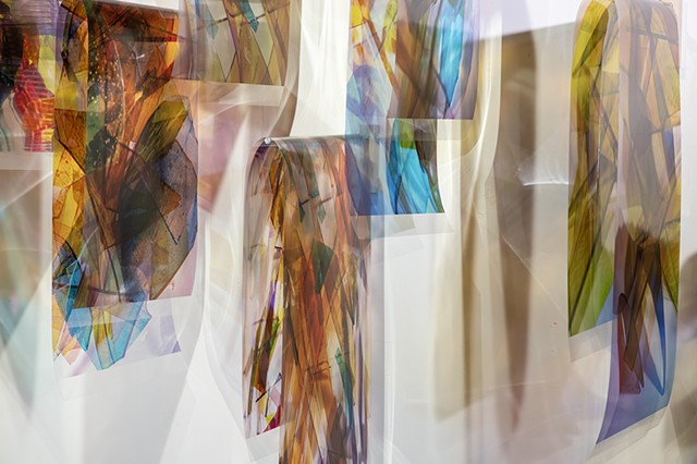 Light folding remembering how to fall, Natalie Hunter, Piecing Light, transparent film, light, time, 