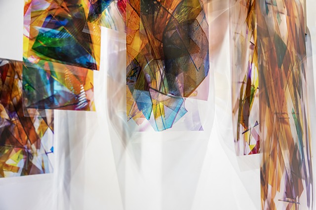 Light folding remembering how to fall, Natalie Hunter, Piecing Light, transparent film, light, time, 