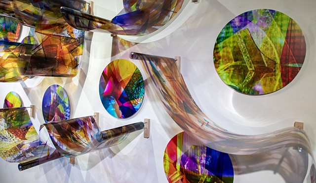 Natalie Hunter, Piecing Light Portals, Light falling remembering how to fall, transparent film, glass