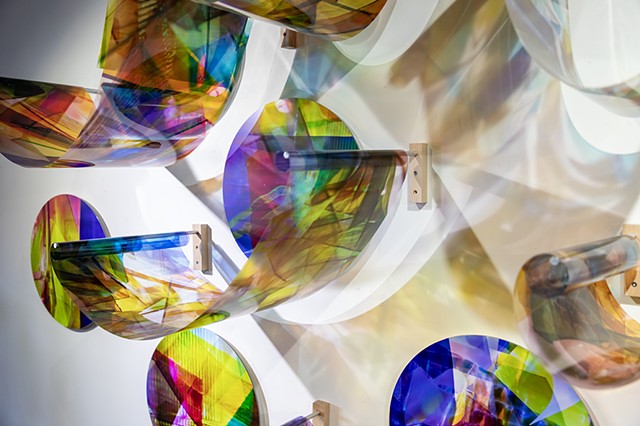 Natalie Hunter, Piecing Light Portals, Light falling remembering how to fall, transparent film, glass