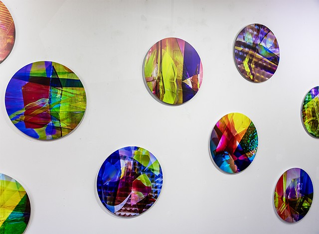 Natalie Hunter, Piecing Light Portals, Light falling remembering how to fall, transparent film, glass