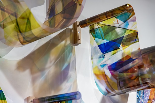 Natalie Hunter, Piecing Light Portals, Light falling remembering how to fall, transparent film, glass