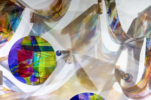 Natalie Hunter, Piecing Light Portals, Light falling remembering how to fall, transparent film, glass