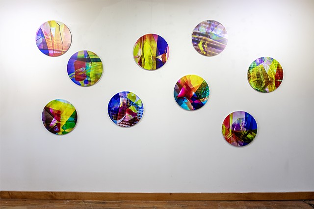 Natalie Hunter, Piecing Light Portals, Light falling remembering how to fall, transparent film, glass