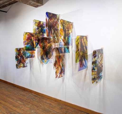 Light folding remembering how to fall, Natalie Hunter, Piecing Light, transparent film, light, time, 