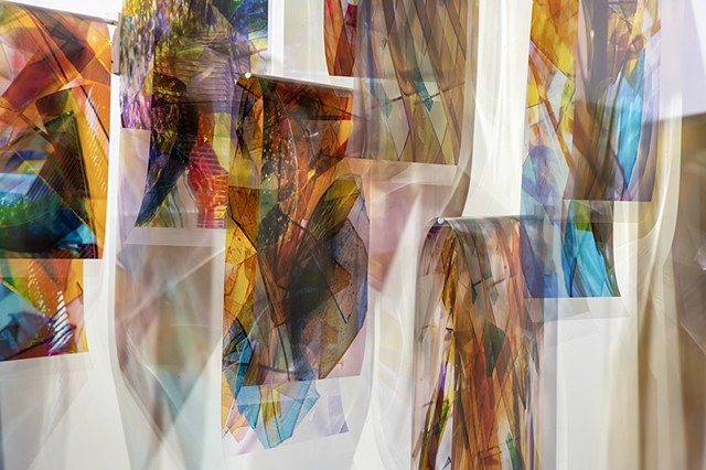 Light folding remembering how to fall, Natalie Hunter, Piecing Light, transparent film, light, time, 