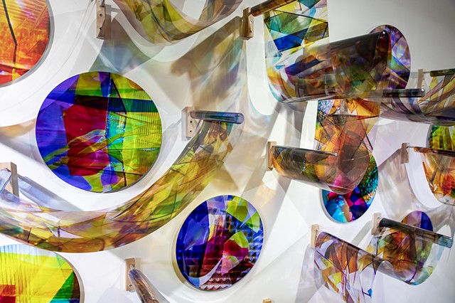 Natalie Hunter, Piecing Light Portals, Light falling remembering how to fall, transparent film, glass