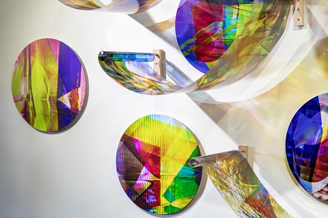 Natalie Hunter, Piecing Light Portals, Light falling remembering how to fall, transparent film, glass