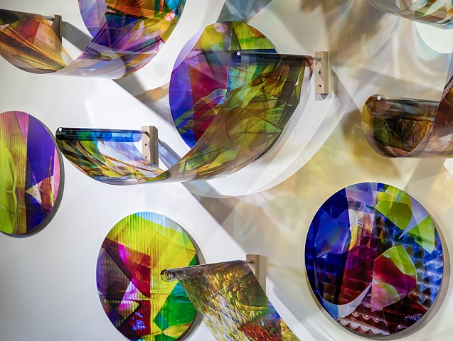 Natalie Hunter, Piecing Light Portals, Light falling remembering how to fall, transparent film, glass