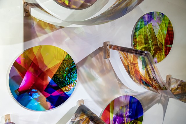 Natalie Hunter, Piecing Light Portals, Light falling remembering how to fall, transparent film, glass