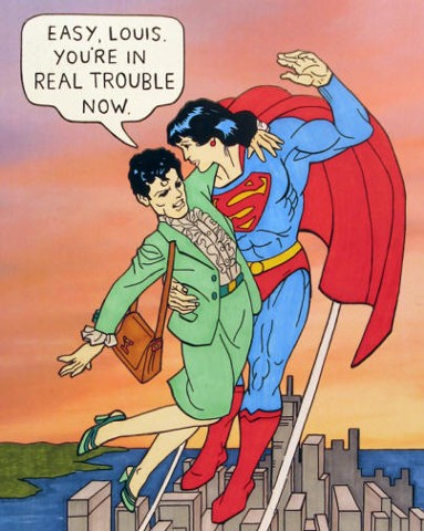 Suddenly, Superman notices his suit needs cleaning