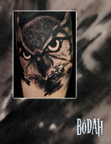 Best Tattoo Toledo Ohio, Ohio's Best Tattoo Artist, Toledo's Best Tattoo Artist, Toledo Ohio Tattoo, Amazing Tattoos, Amazing Tattoo, Best Realism Artist Bodah, Bodah Toledo Ohio Best Tattoo, Owl tattoo, owl portrait, owl eye of horus, black and grey real