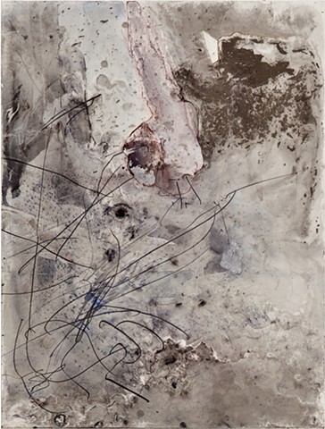 Sumi Ink, Colored Ink, Oil Stick, Wood Glue on White Polypropylene