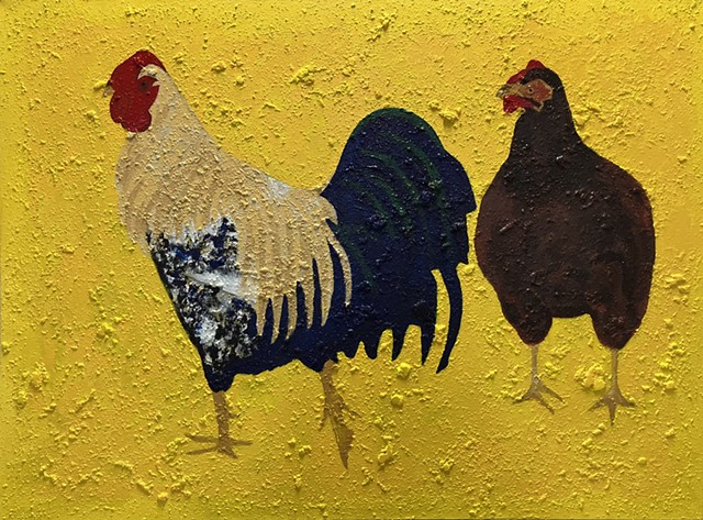 Rooster and Hen, Cave Painting (YardPimp)