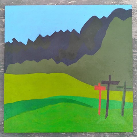 'Green Pastures XI w/Crosses (Black)'