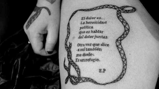 CO_LLAPSE III: this pain is not only mine (text by Elena Prous, tattoo by Jess Espinoza, image by Cloe Masotta.)