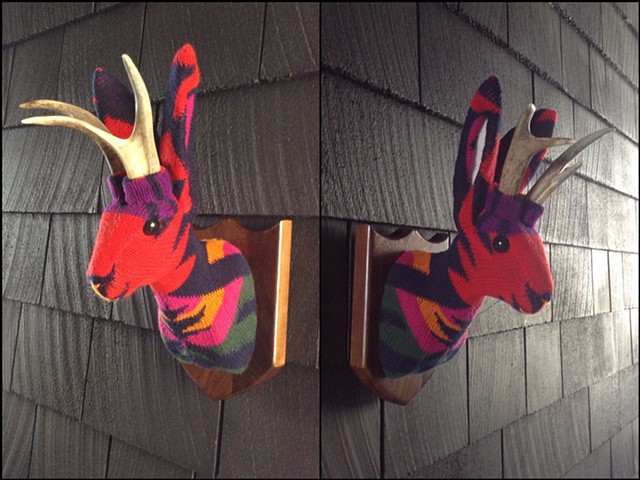 Sweater faux taxidermy jackalope 80's cosby antlers red tribal geometric