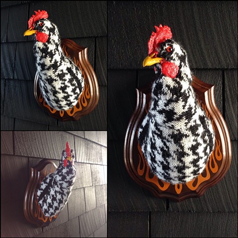 sweaty sweater faux taxidermy chicken houndstooth fire ugly 