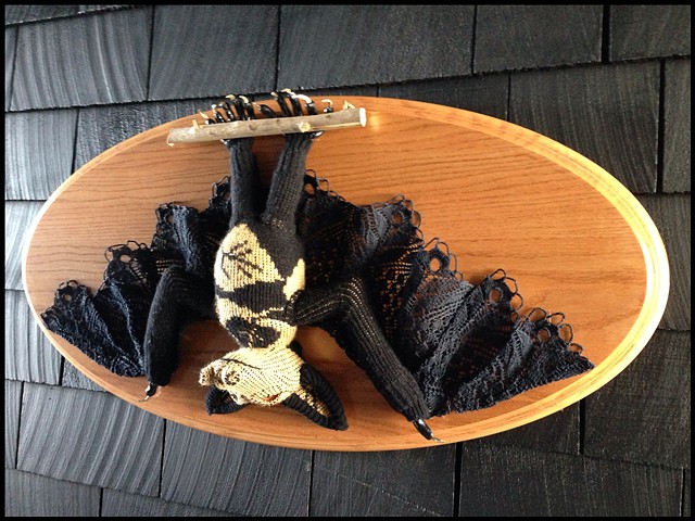 sweaty Bat Flying Fox Faux Taxidermy Sweater Gold Claws Lace Doily 