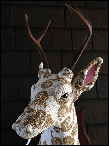 photograph of Sweaty Deer Faux Taxidermy 80s gold sweater