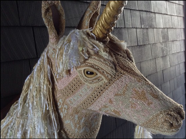 sweater faux taxidermy unicorn majestic gold horn goatee romantic