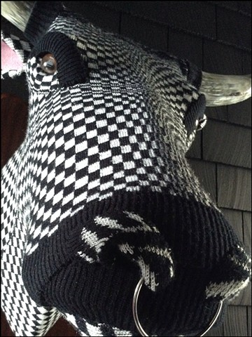 sweater faux bull cow steer ring Taxidermy kitty 80's