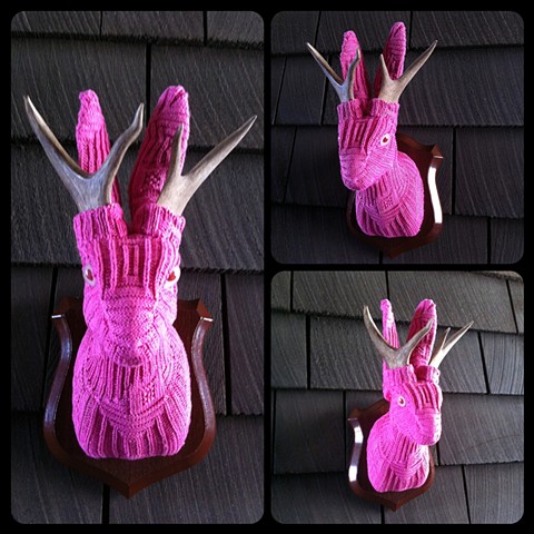 Photograph of Pink Sweaty Jackalope Faux Taxidermy (80's sweater)