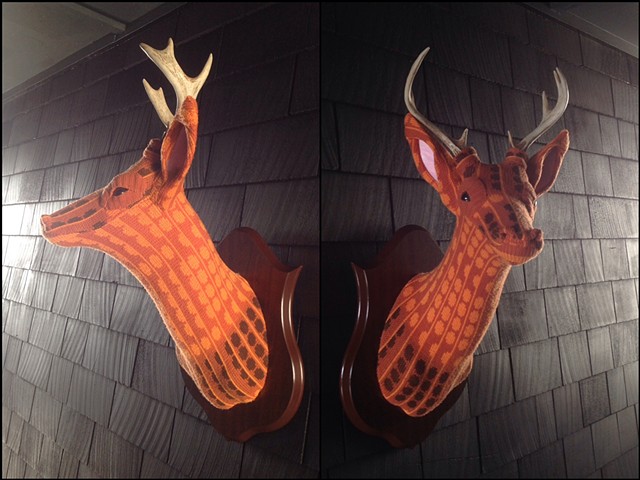 Sweater faux deer stag antler taxidermy 80's orange mod mad men