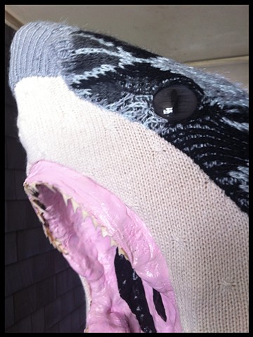 Photograph of Sweaty Great White Shark Jaws Faux Taxidermy Cosby 80's Sweater